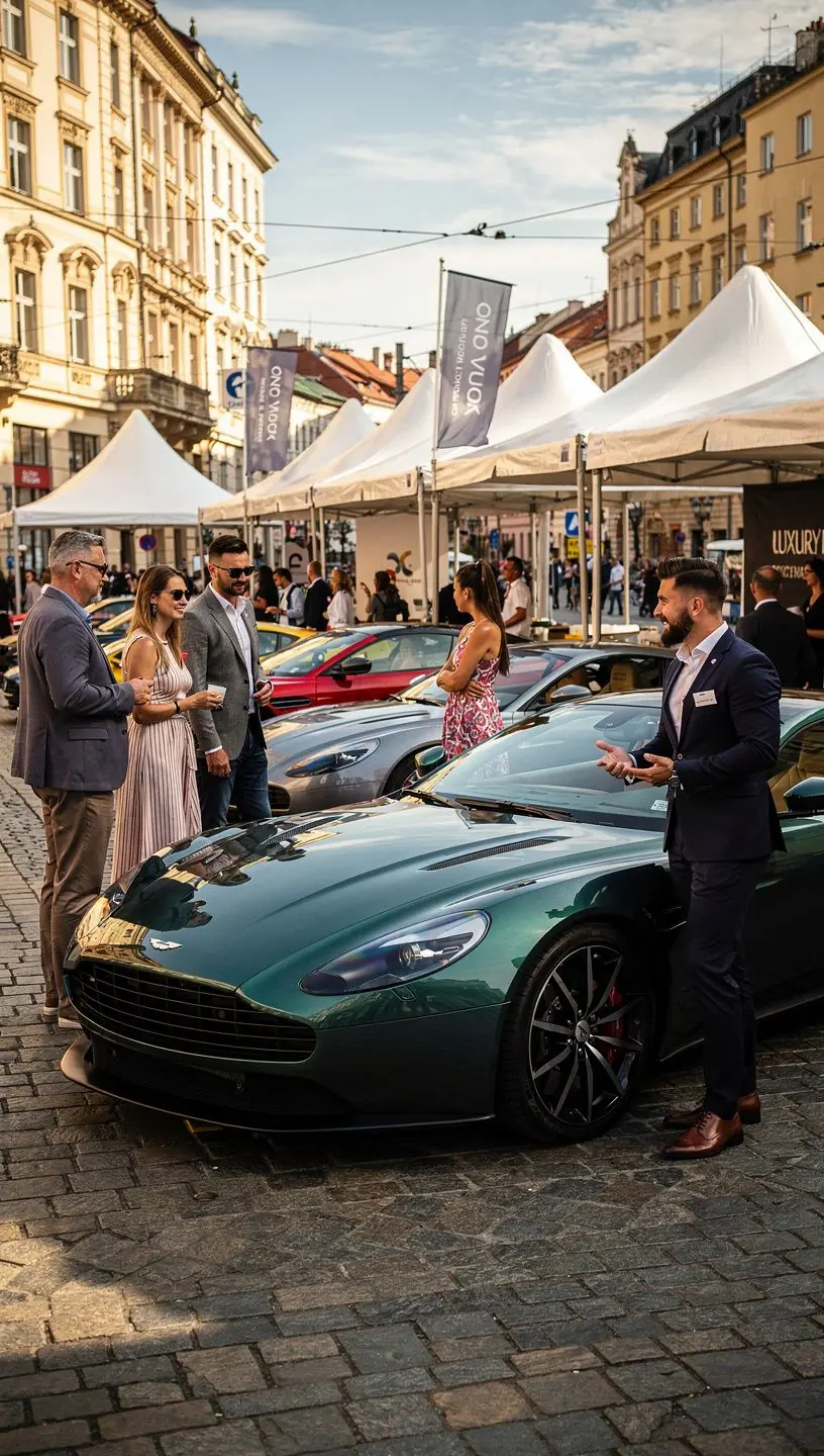 Zákazník si užívá VIP zážitek při převzetí auta v exkluzivním salonu.